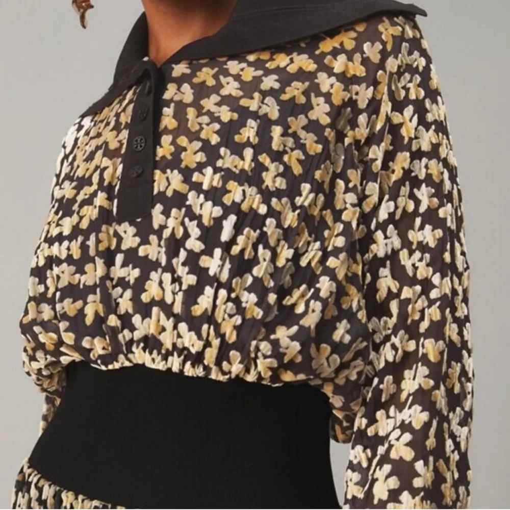 VOGUE MAGAZINE Tory Burch velvet devore midi dress black 12 gold leaves